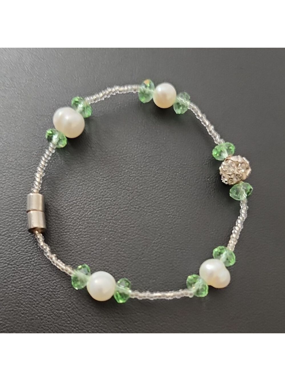 Genuine FRESHWATER PEARL AND CRYSTAL BEADED Spring Bracelet